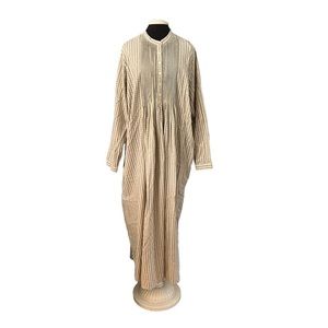 L.L. Bean Cream and Brown Striped Long Button-Front Dress